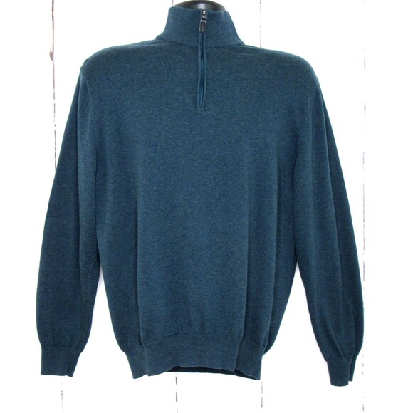Jos A. Bank Traveler Men's 1/4 Zip Sweater Mock Neck Pima Cotton Green Size XL - Picture 1 of 4